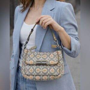 Coach Kristin IKAT Hobo Handbag Purse Grey Shimmer EUC